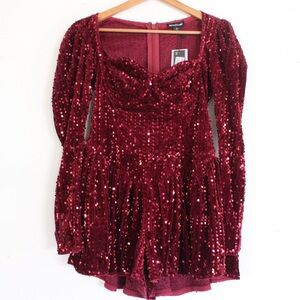 PLT Sequin Cup Detail Long Sleeve Skater Romper